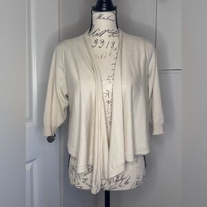 Donna Karan Cashmere and Silk Cream Open-Front Cardigan